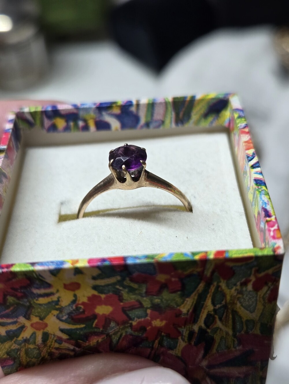 Victorian Gold Filled Ring with Purple Stone Solitaire